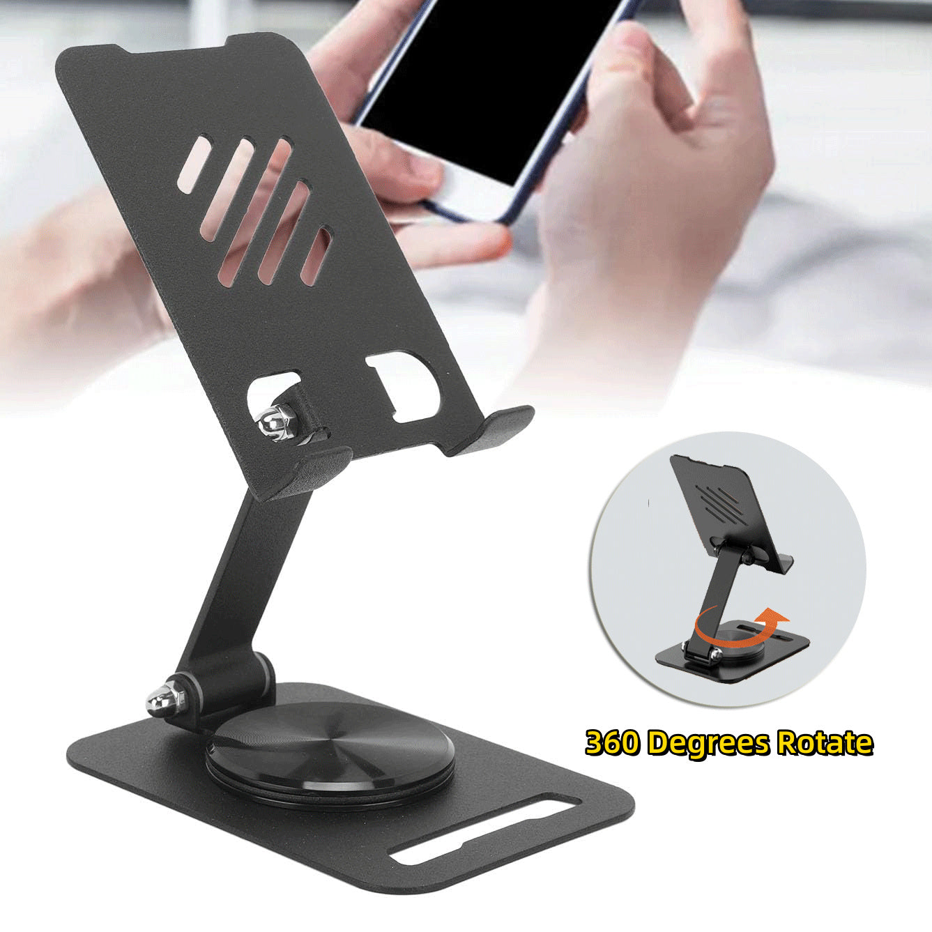 360° Rotating Metal Phone & Tablet Stand – Adjustable, Sleek, and Perfect for Any Desk!